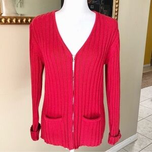 Red Cotton Ginny 100% Cotton Zip Up Sweater